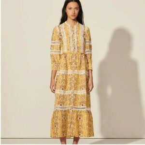 Sandro floral maxi dress with lace trim